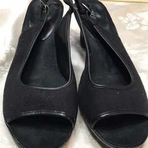 Aerosoles Black Fabric Open Toe Wedge